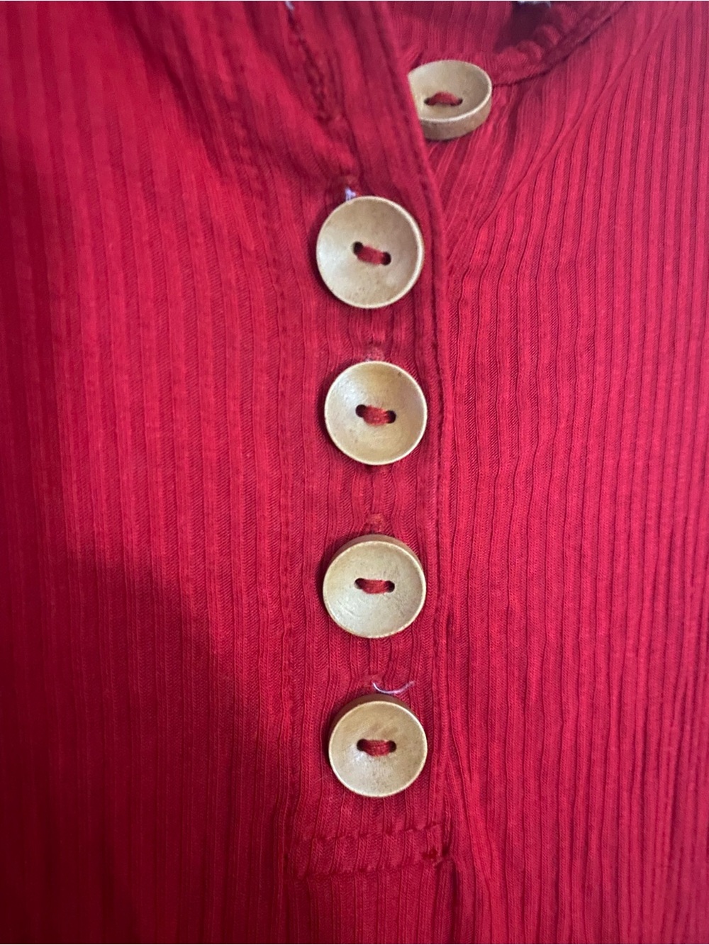 Posh Peanut Red Ribbed Button-Front Footie with Ruffle Back - Picture 4 of 5